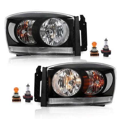 Solid Spare Clear Black Headlights Fit For 06-08 Dodge Ram 1500/2006-09 Ram 2500 3500