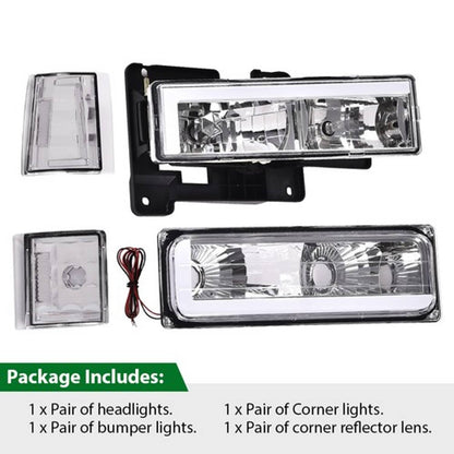 Solid Spare Fit For 94-00 C/K Suburban Clear Corner Chrome LED DRL Headlights Bumper Lamps
