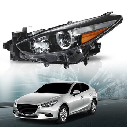 Solid Spare Black Halogen Projector Headlight Fit For 2017-2018 Mazda 3 Left Driver Side