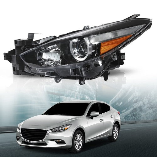Solid Spare Black Halogen Projector Headlight Fit For 2017-2018 Mazda 3 Left Driver Side