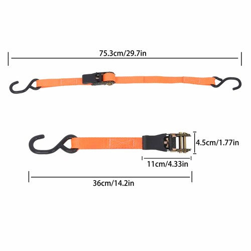 Solid Spare 2 Pack Ratchet Strap Polyester Orange Fracture Strength 2400lbs 1in*4ft S Hooks