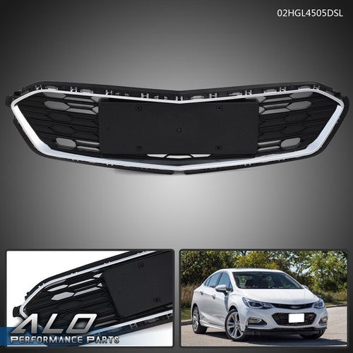 Solid Spare Black Front Bumper Lower Grille W/ Chrome Trim Fit For 2016-2018 Chevrolet Cruze