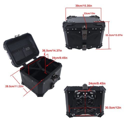 Solid Spare Waterproof Trunk Luggage Storage Case with Safety Lock Motorcycle Top Box 45L