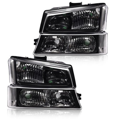 Solid Spare Black Headlights+Clear Reflector Signal Bumper Lamps Fit For 2003-2006 Silverado