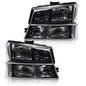 Solid Spare Black Headlights+Clear Reflector Signal Bumper Lamps Fit For 2003-2006 Silverado
