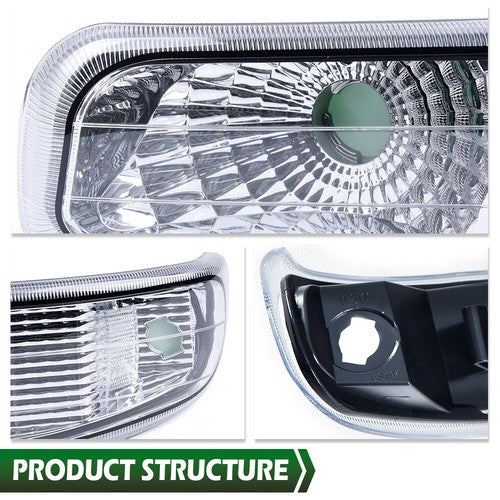 Solid Spare Fit For 99-02 Silverado/00-06 Suburban Chrome Clear Headlights + Fog Lights