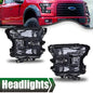 Solid Spare Fit For 15-17 Ford F-150 Smoke Lens Chrome Housing Headlights Headamps LH RH