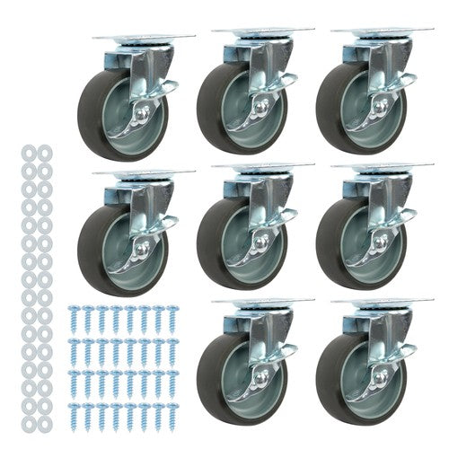 Solid Spare 8 Pack 3 Inch Universal Caster Wheels Heavy Duty Casters with Side Brake Grey