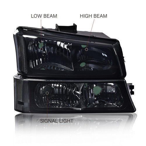 Solid Spare Fit For 2003-2006 Chevy Silverado Smoke Lens Black Headlights+Red Tail Lights