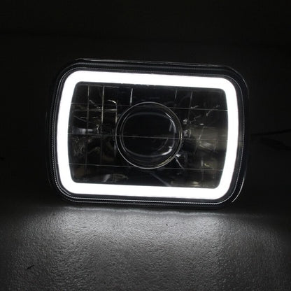 7" Inch 7X6 LED White CCFL Halo Diamond Cut Gray Lens Projector Headlights