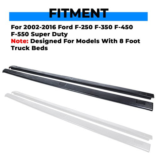 Solid Spare For 02-16 Ford F250 F350 Super Duty 8.0' Bed Side Rail Top Molding Covers LH+RH
