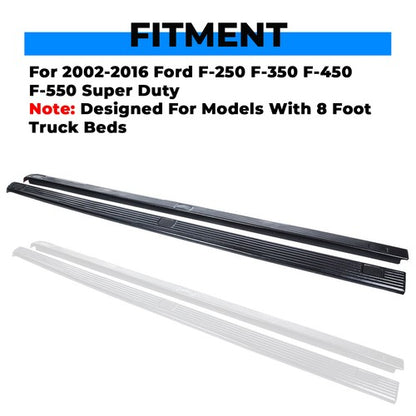 Solid Spare For 02-16 Ford F250 F350 Super Duty 8.0' Bed Side Rail Top Molding Covers LH+RH