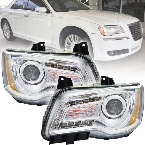 Solid Spare Passenger+Driver Side Headlight Projector Clear Pair For Chrysler 300 2011-2014