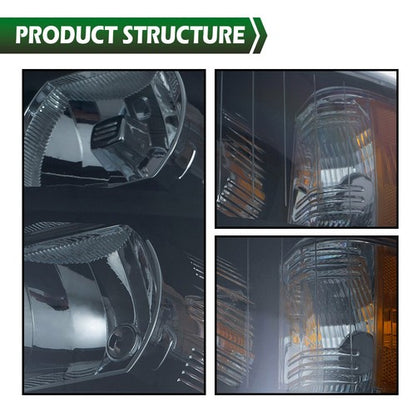 Solid Spare Fit For 07-14 Chevy Silverado 1500 2500 3500 Smoke Lens Black Headlights