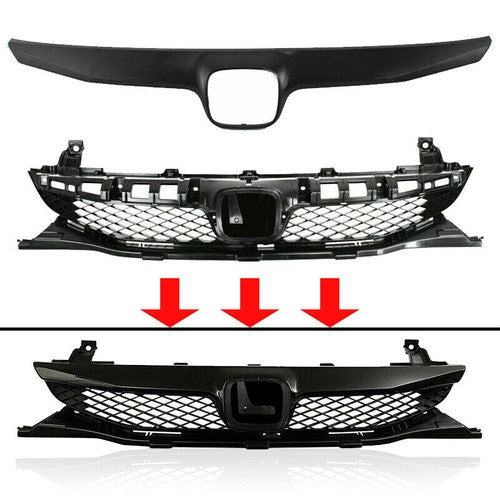 Pair Yellow Lens Fog Lights Kit & Front Bumper Grille For 09-11 Honda Civic 4Dr