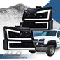Solid Spare LED DRL Smoked Lens Black Housing Headlights Fit For 2003-2007 Chevy Silverado