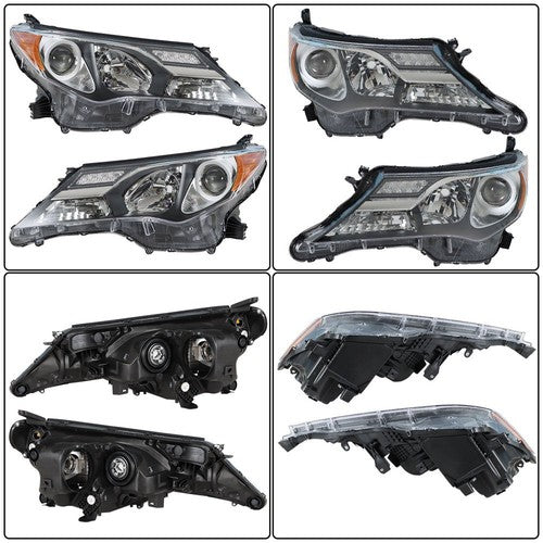 Solid Spare Headlight Assembly Projector RH+LH For Toyota RAV4 2013-2015 Black Halogen Clear