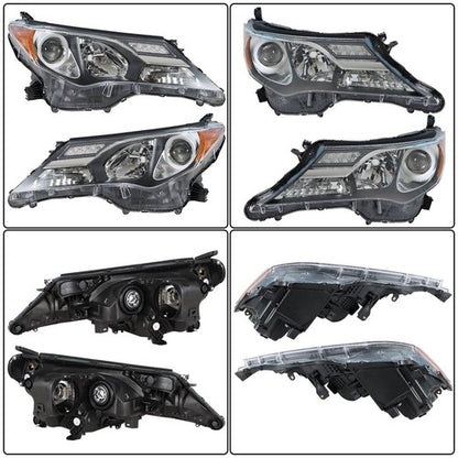 Solid Spare Headlight Assembly Projector RH+LH For Toyota RAV4 2013-2015 Black Halogen Clear