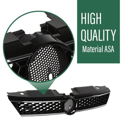 Solid Spare Fit For 2010-2014 VW Jetta Hex Front Bumper Upper Grille Grill w/ Chrome Trim