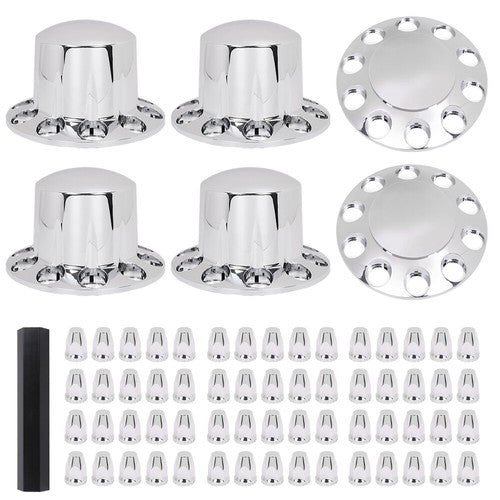Solid Spare Complete 33mm Lug Silver Hub Cover Semi Truck Wheel Axle Cover Kit Front & Rear
