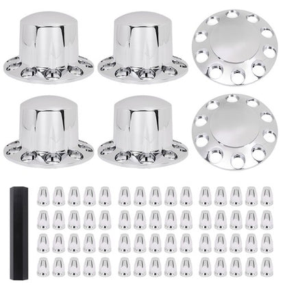 Solid Spare Complete 33mm Lug Silver Hub Cover Semi Truck Wheel Axle Cover Kit Front & Rear