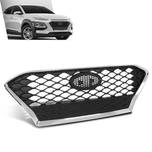 Solid Spare Front Bumper Upper Grille Grill Black Chrome Fit For 2018-2021 Hyundai Kona
