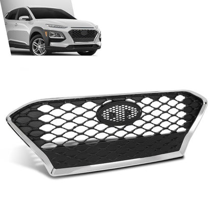 Solid Spare Front Bumper Upper Grille Grill Black Chrome Fit For 2018-2021 Hyundai Kona
