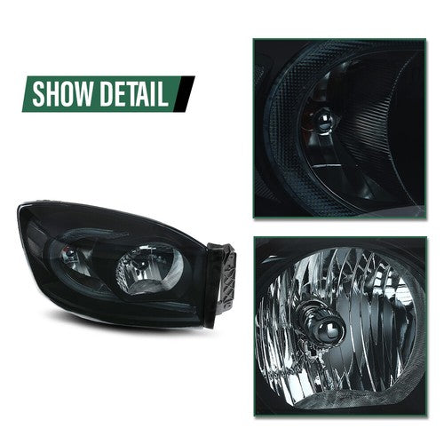 Solid Spare Black/Smoke LED DRL Headlights Headlamps Fit For 06-09 Dodge Ram 1500 2500 3500