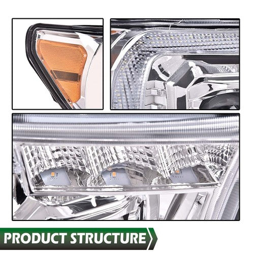Solid Spare Fit For 07-13 Tundra 08-17 Sequoia Chrome/Amber LED Tube Projector Headlights