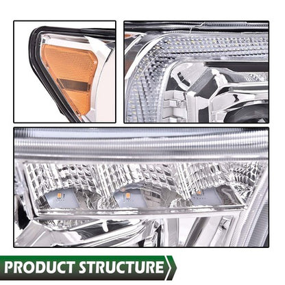 Solid Spare Fit For 07-13 Tundra 08-17 Sequoia Chrome/Amber LED Tube Projector Headlights