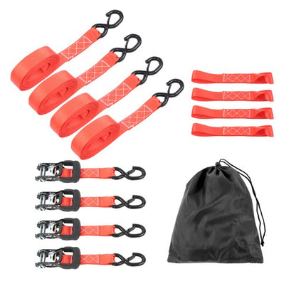 Solid Spare 4-Pack 1.6"x15' Red Ratchet Straps Kit 5,208lb Break Strength w/ Safety S Hooks