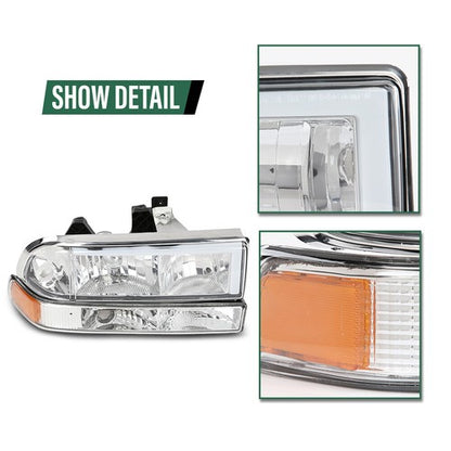 Solid Spare Fit For 98-04 Chevy S10 Blazer Amber Corner Chrome Housing LED DRL Headlights