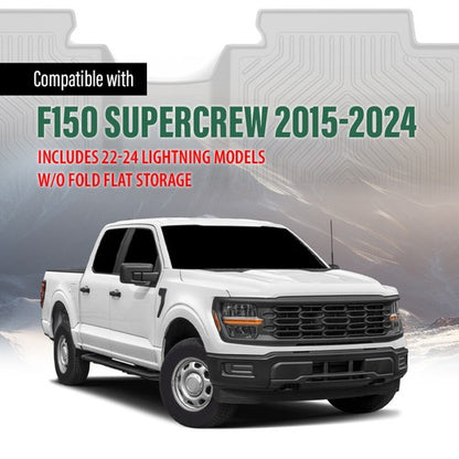 Solid Spare All Weather Floor Mats TPE Liners Fit For 2015-2024 Ford F-150 Super Crew Cab