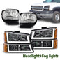 Solid Spare Fit For 2003-2007 Chevy Silverado/Avalanche LED DRL Black Headlights+Fog Lights
