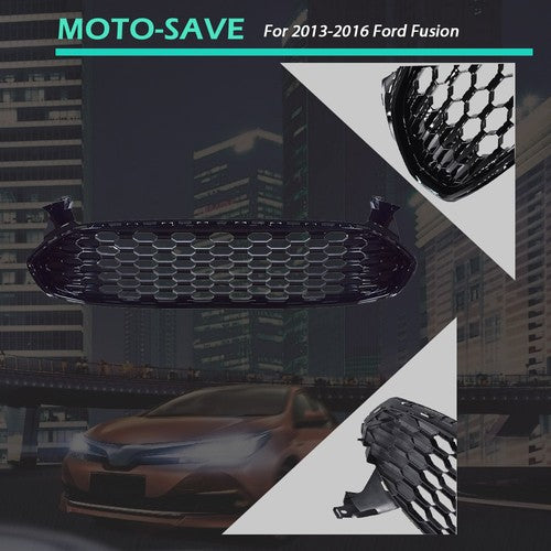 Solid Spare Front Bumoer Grill Grille For Ford Fusion 2013-2016 Black Glossy Honeycomb Trim