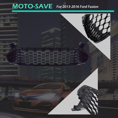 Solid Spare Front Bumoer Grill Grille For Ford Fusion 2013-2016 Black Glossy Honeycomb Trim