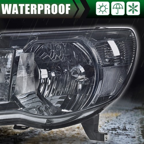 Solid Spare Fit For 2005-2011 Toyota Tacoma Smoke Lens Chrome Headlights Left+Right Side