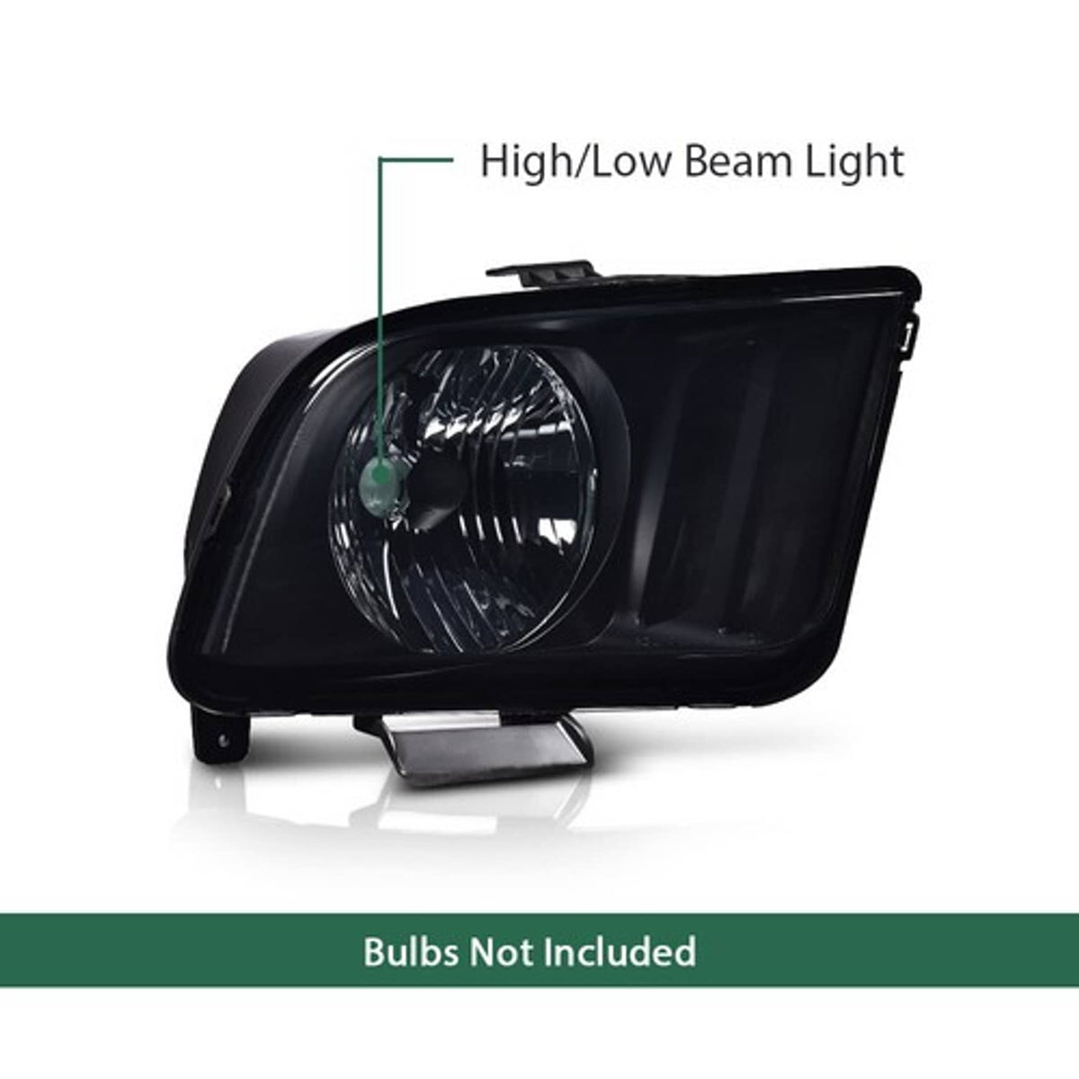 Solid Spare Fit For 2005-2009 Ford Mustang Black Housing Smoke Lens Headlights Left+Right