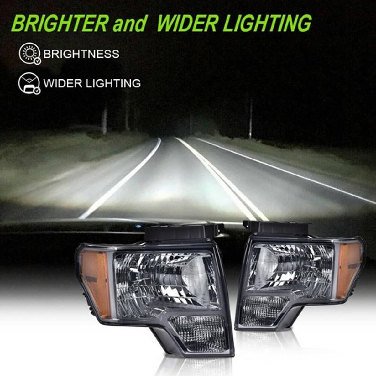 Solid Spare Fit For 2009-2014 Ford F150 Left+Right Smoke Lens Amber Corner Headlights