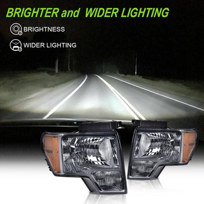 Solid Spare Fit For 2009-2014 Ford F150 Left+Right Smoke Lens Amber Corner Headlights
