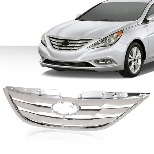 Solid Spare Fit For 2011-2013 Hyundai Sonata Front Bumper Upper Grille Mesh Grill Chrome