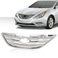 Solid Spare Fit For 2011-2013 Hyundai Sonata Front Bumper Upper Grille Mesh Grill Chrome