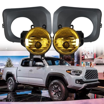 Solid Spare Side RH+LH For 16-20 Toyota Tacoma Amber Lens Clear Fog Lights Assembly