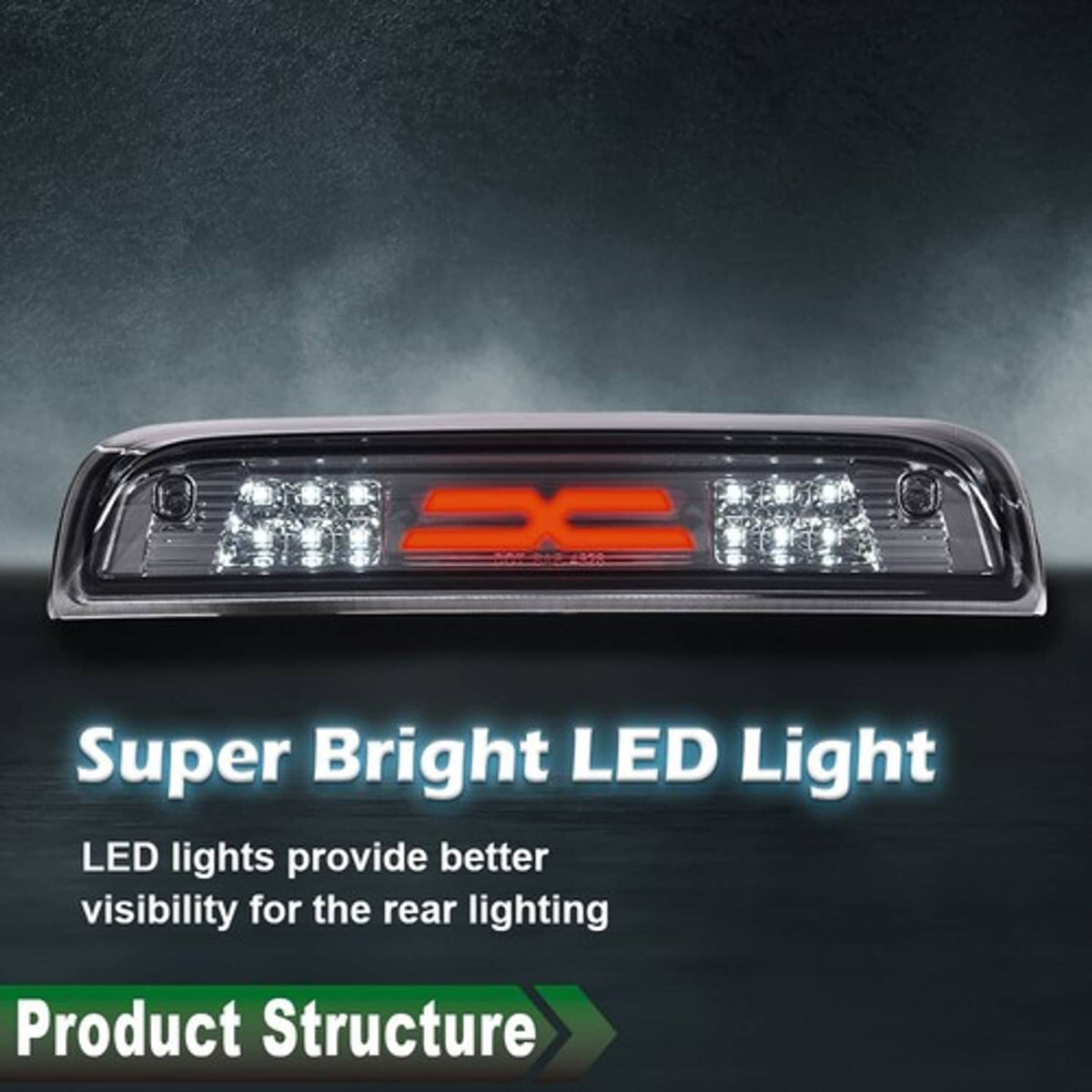 Solid Spare Fit For 2014-2018 Silverado Sierra 1500 LED 3rd Brake Light Cargo Lamp Smoke