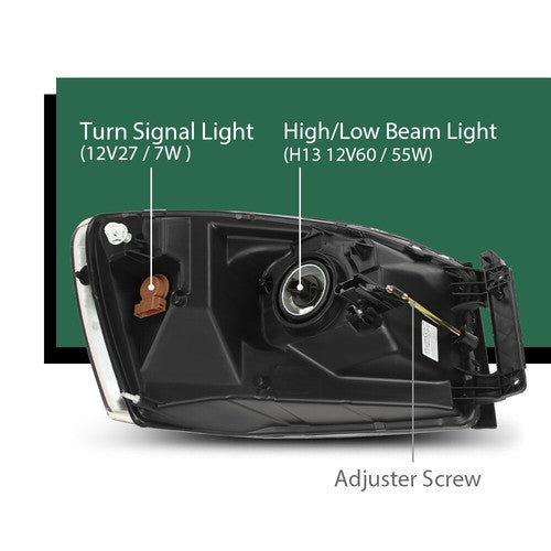 Solid Spare Fit For 06-08 Dodge Ram 1500/06-09 Ram 2500 3500 Amber Chrome Headlight Left