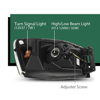 Solid Spare Fit For 06-08 Dodge Ram 1500/06-09 Ram 2500 3500 Amber Chrome Headlight Left
