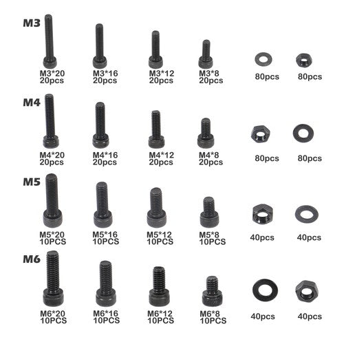 Solid Spare 720PCS M3 M4 M5 M6 bolt and nut combination kit surface oxidation Alloy steel
