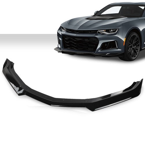 Solid Spare Fit For 16-2021 Chevrolet Camaro 1LE Style Front Bumper Lip Splitter Gloss Black