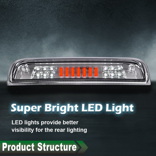 Solid Spare Fit For 14-18 Silverado Sierra Clear/Chrome LED Third Brake Light Cargo Lamp
