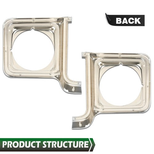 Solid Spare Fit For 1973-1978 Chevy GMC C/K Pickup Truck Silver Headlight Trim Bezel Pair